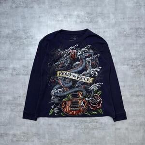 Y2K Grey Star Ed Hardy Style 00s thermal long sleeve shirt